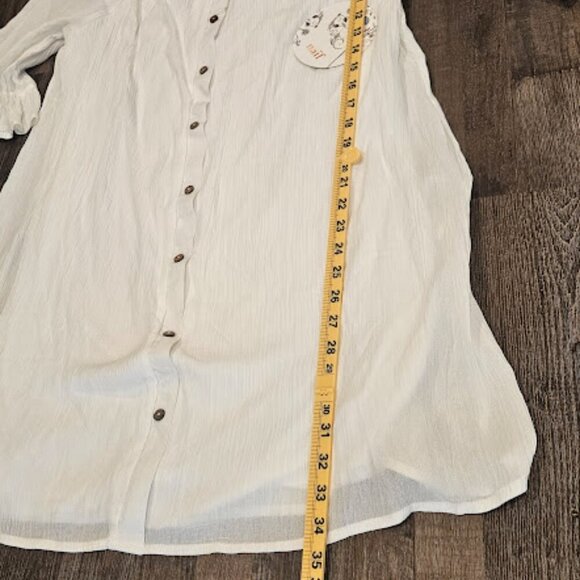 Naif Dress Women Medium White Button Up Prairie Half Flutter Sleeve Ruffle New - Picture 4 of 8